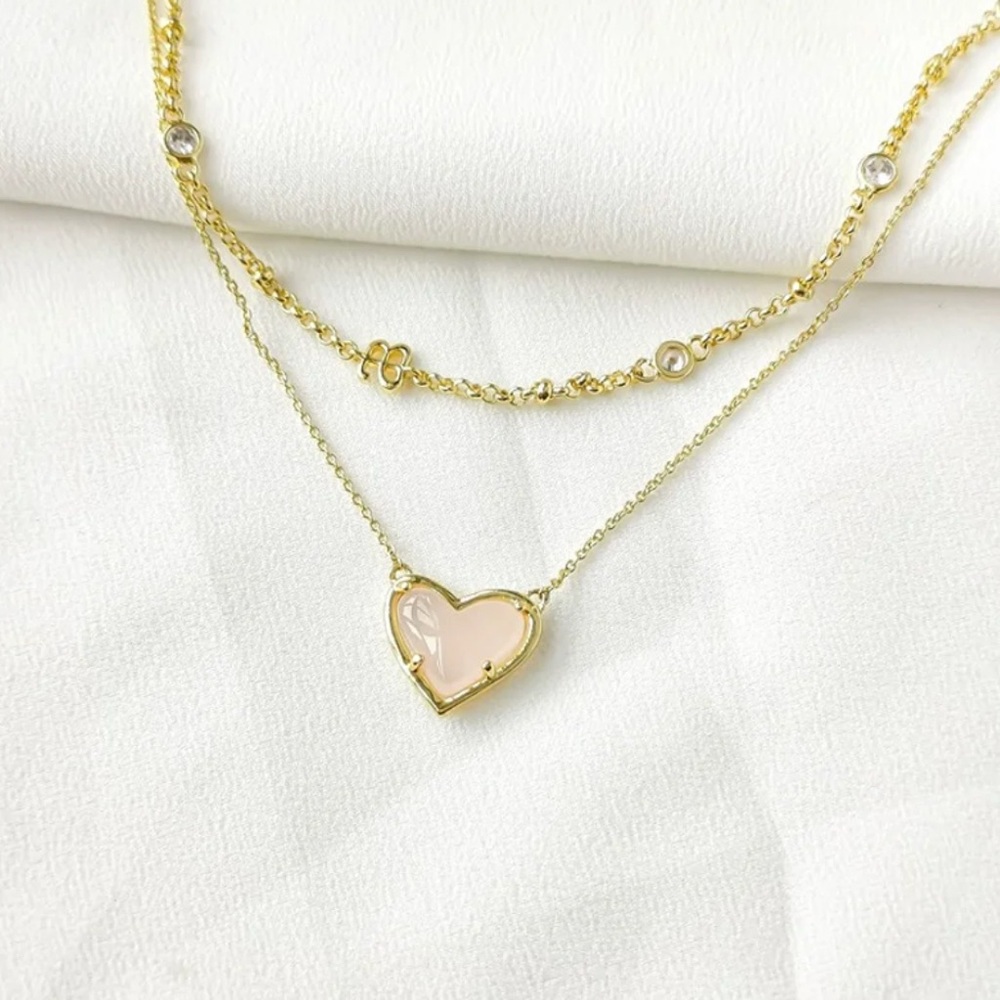 Alicia Bonnie In Love Rose Quartz Gold Necklace | NEW